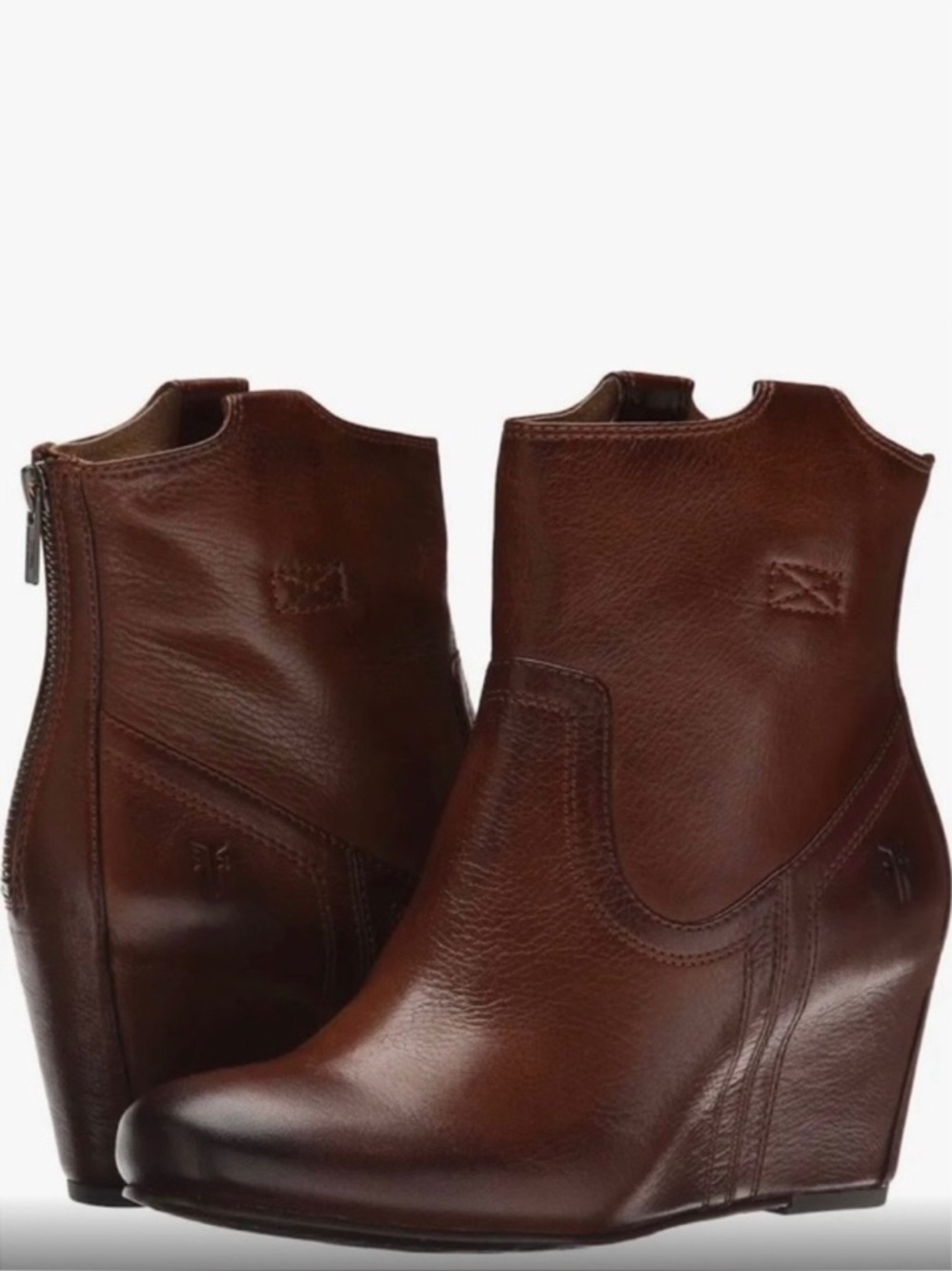 Frye Dark Brown Leather Carson Wedge Bootie